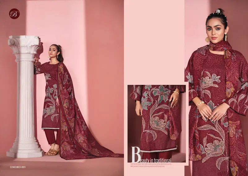  Safeena by Belliza  Cotton Printed With Handwork Dress Material